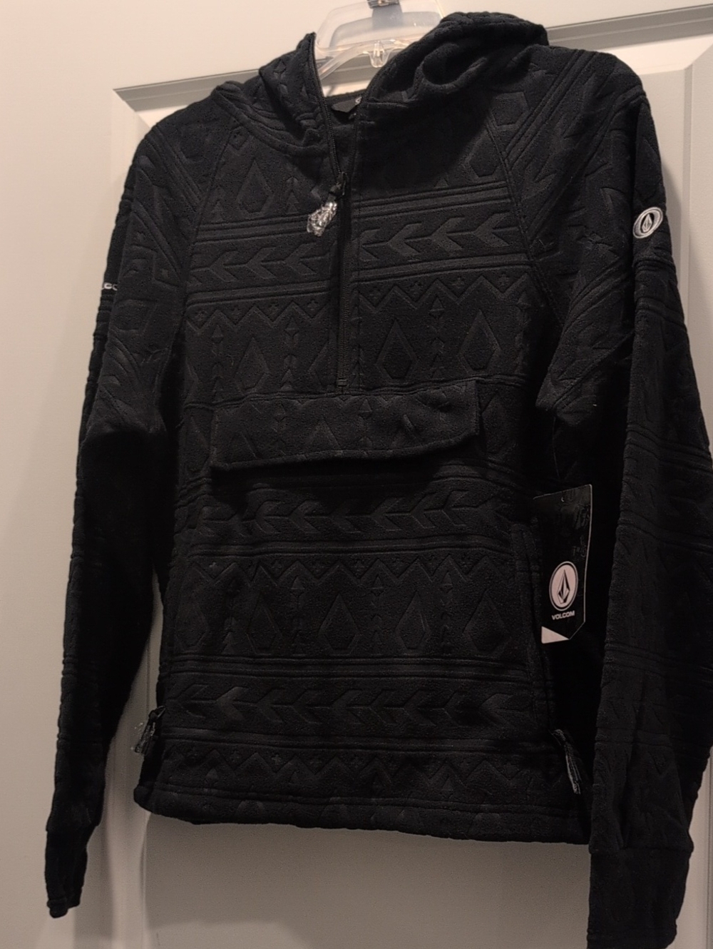 Volcom Black Textured Half-Zip Pullover Hoodie